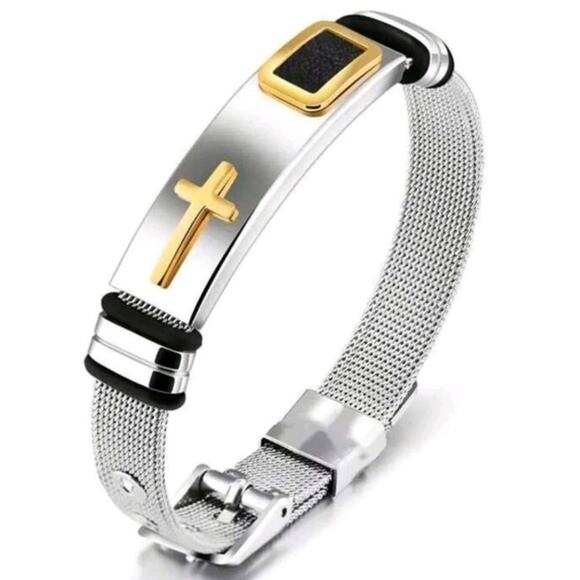 Silver & Gold Cross Bracelet Stainless Christmas Birthday Anniversary Gift NEW!